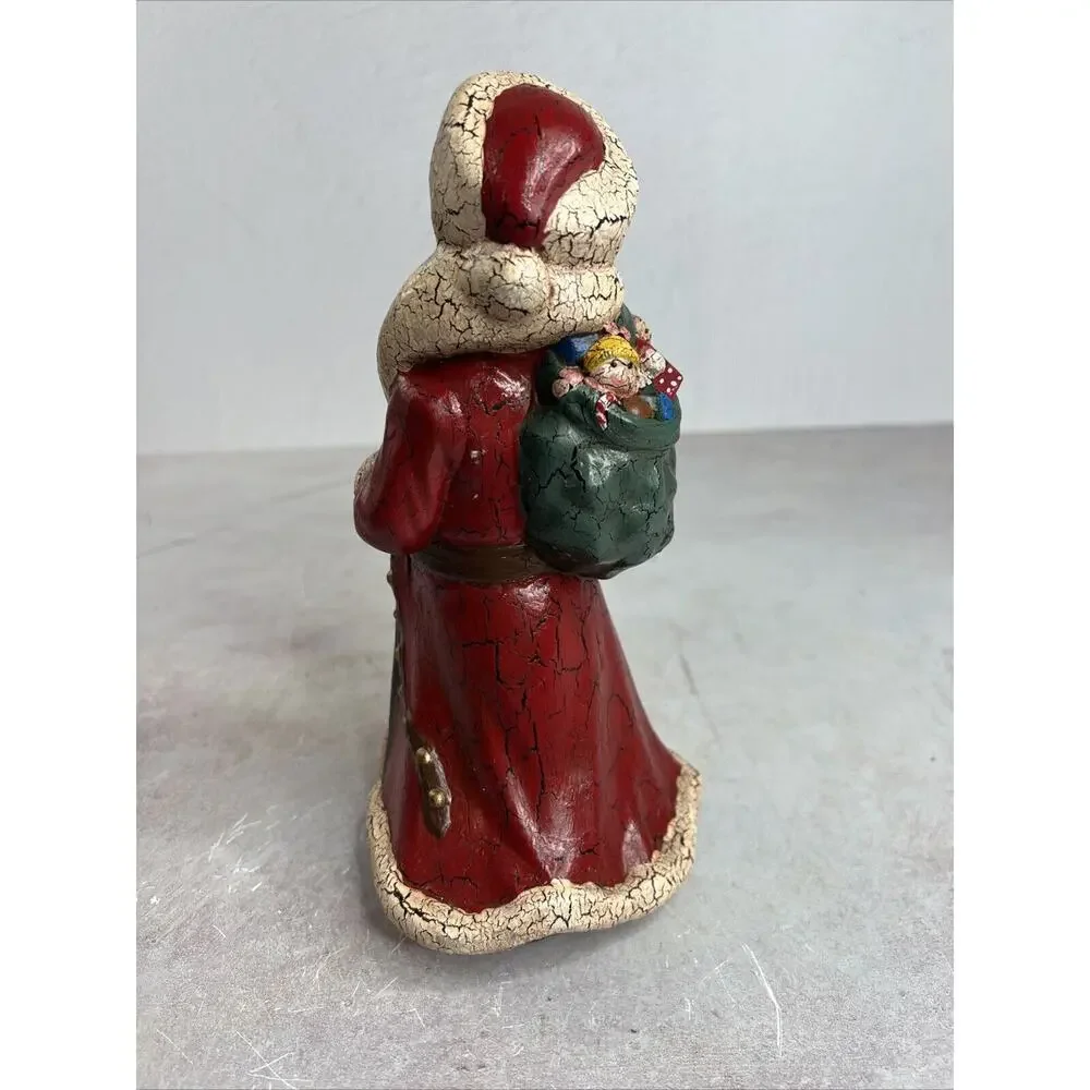 Vintage Old World Santa With Staff‎ And Toy bag Figurine Handmade Ceramic